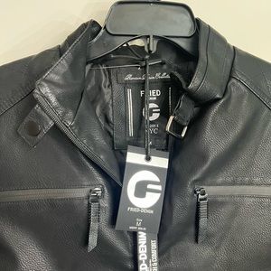 FRIED DENIM NYC BLACK MENS LEATHER JACKET SIZE M WITH FROMT ZIPPERS AND NWT